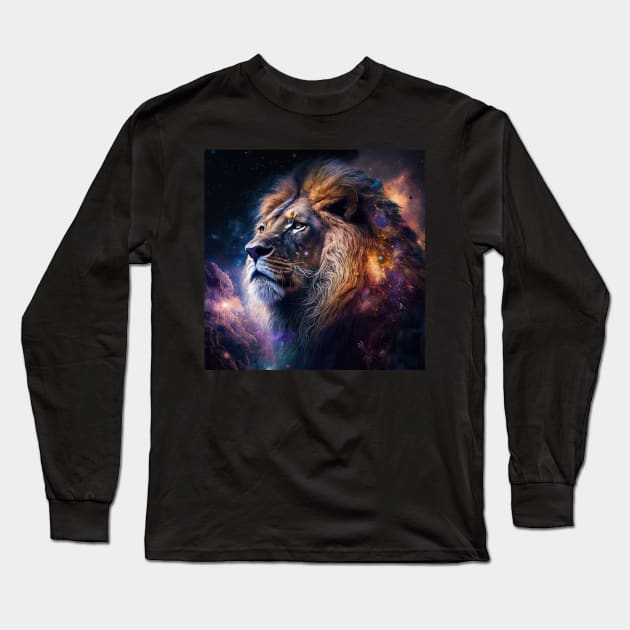 Galaxy Lion Abstract Art Long Sleeve T-Shirt by Jades-Corner